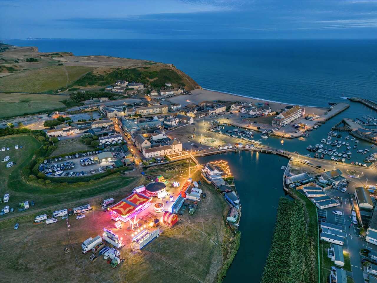 Aerial view of West Bay and the harbour